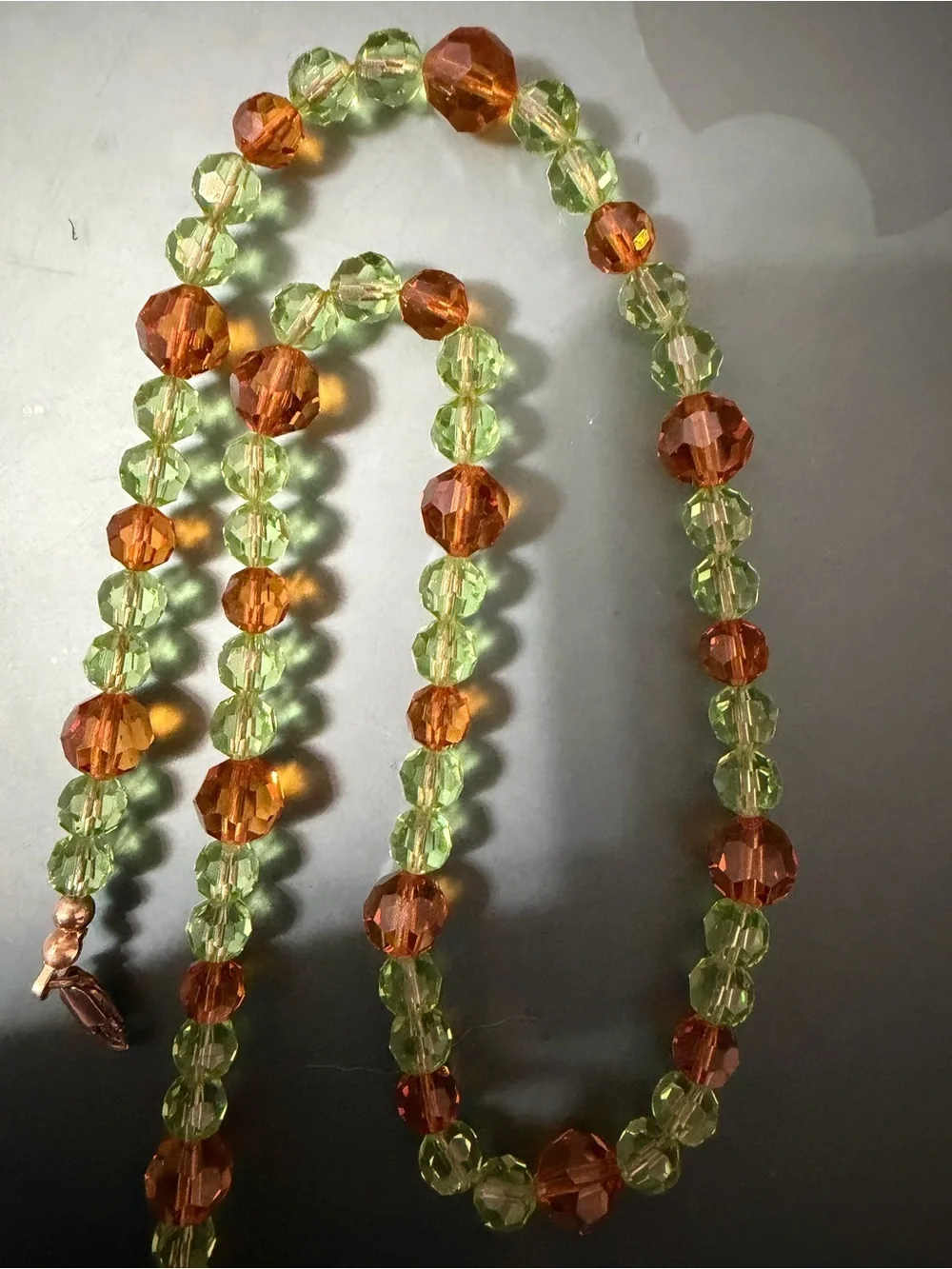 Vintage Green & Amber Faceted Glass Bead Necklace